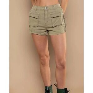 POL Womens Clothing Pocket Shorts Cotton Size Large Olive Green Minimalist